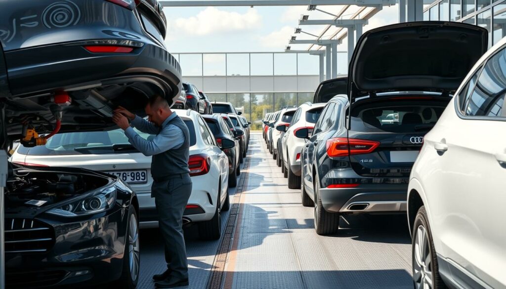 A-bustling-vehicle-inspection-station-on-a-sunny-day-with-a-neatly-organized-row-of-cars-1024x585 Le contrôle technique annuel en 2025 : une fake news !