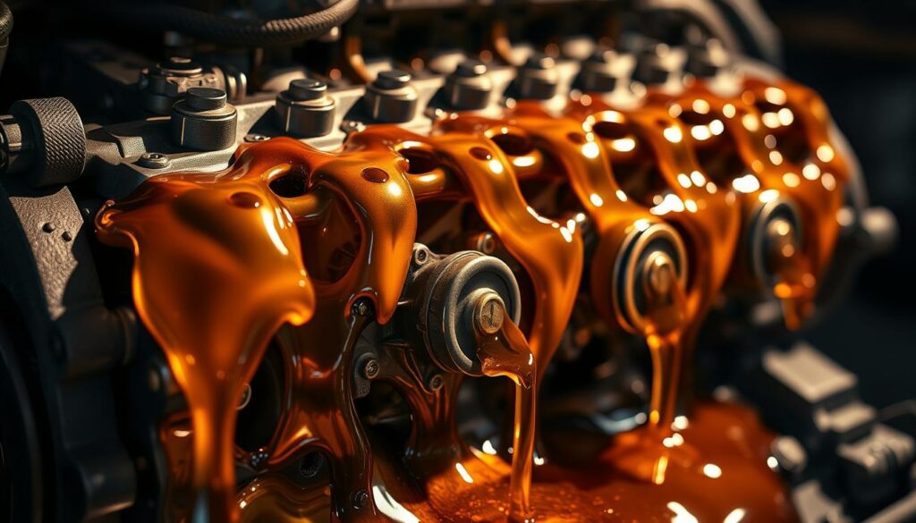 A-detailed-close-up-shot-of-an-engine-block-showcasing-an-excessive-amount-of-engine-oil-1024x585 Mettre trop d’huile dans le moteur : conséquences et solutions
