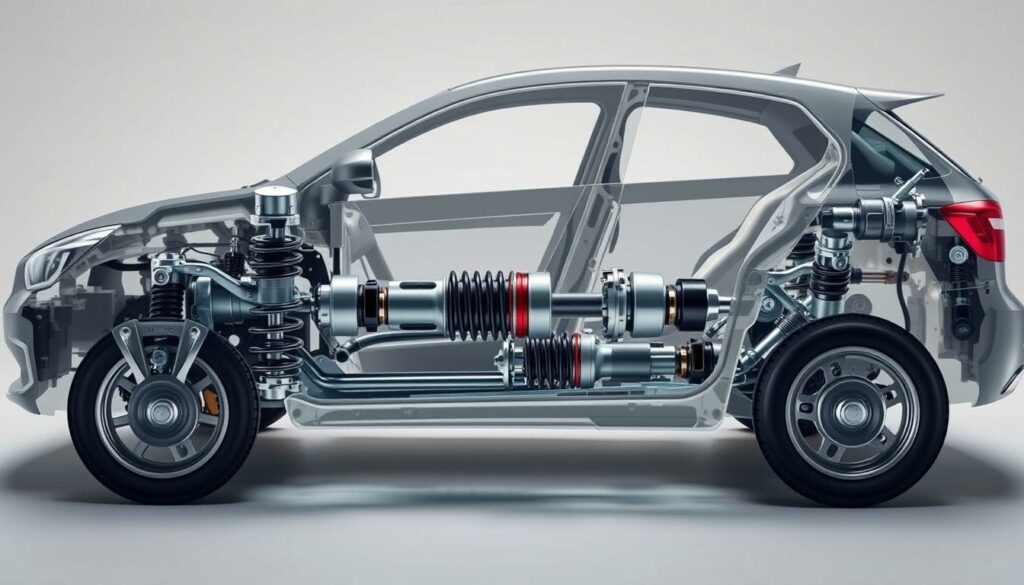 A-detailed-cutaway-view-of-a-cars-suspension-system-showcasing-the-inner-workings-of-the-1024x585 Quand changer ses amortisseurs et quels sont les risques pour les automobilistes négligents ?