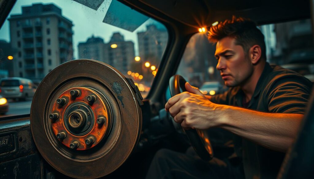 A-worn-neglected-vehicles-brakes-screeching-as-they-struggle-to-grip-the-rusted-discs-the-1024x585 Les meilleures pratiques pour l’entretien des freins de sa voiture