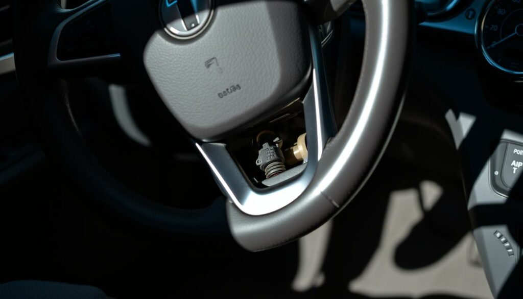 Detailed-close-up-of-the-steering-wheel-in-a-modern-car-with-the-trim-and-casing-around-the-1024x585 Changement de commodo : combien de temps ça prend ?