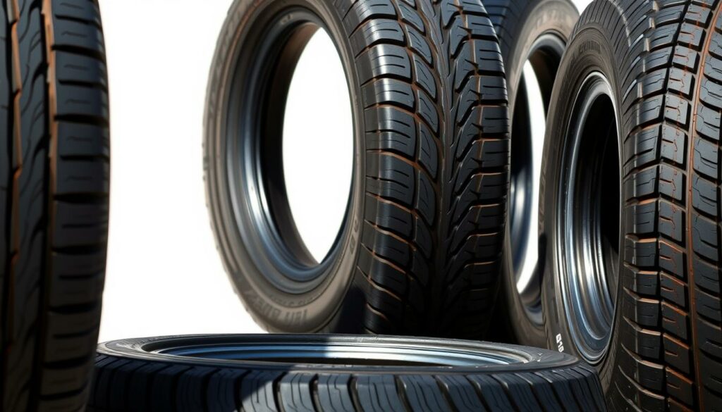 High-quality-detailed-image-of-several-automobile-tires-showcasing-their-essential-features.--1024x585 Quelles sont les meilleures marques de pneus 2025 : que choisir ?