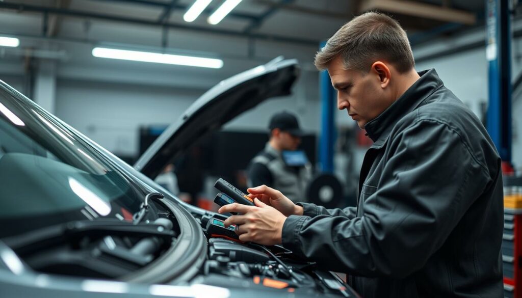 Image-dun-technicien-effectuant-un-diagnostic-sur-un-vehicule-1024x585 Quand changer ses amortisseurs et quels sont les risques pour les automobilistes négligents ?