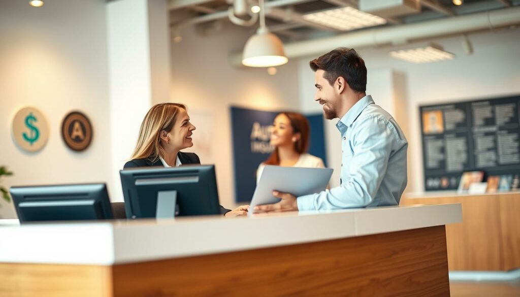 A-bright-modern-office-interior-with-a-customer-service-desk-in-the-foreground.-Behind-the-1024x585 Le service client dans le secteur de l’assurance auto : plus important que primes et garanties ?