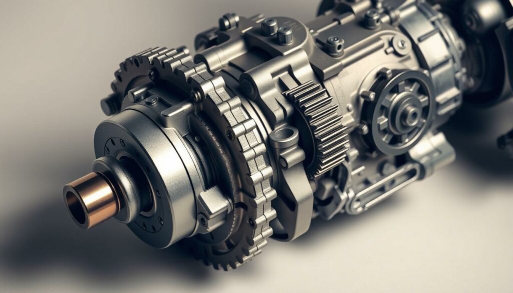 A-detailed-manual-transmission-its-intricate-gears-and-linkages-prominently-displayed-in-a-1024x585 Boîte manuelle : une tradition qui perdure dans le monde automobile