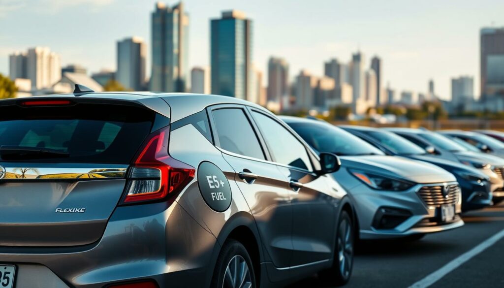 A-fleet-of-flex-fuel-vehicles-parked-in-a-well-lit-urban-setting.-In-the-foreground-a-sleek-1024x585 Quelles sont les voitures qui fonctionnent au superéthanol (E85) ?