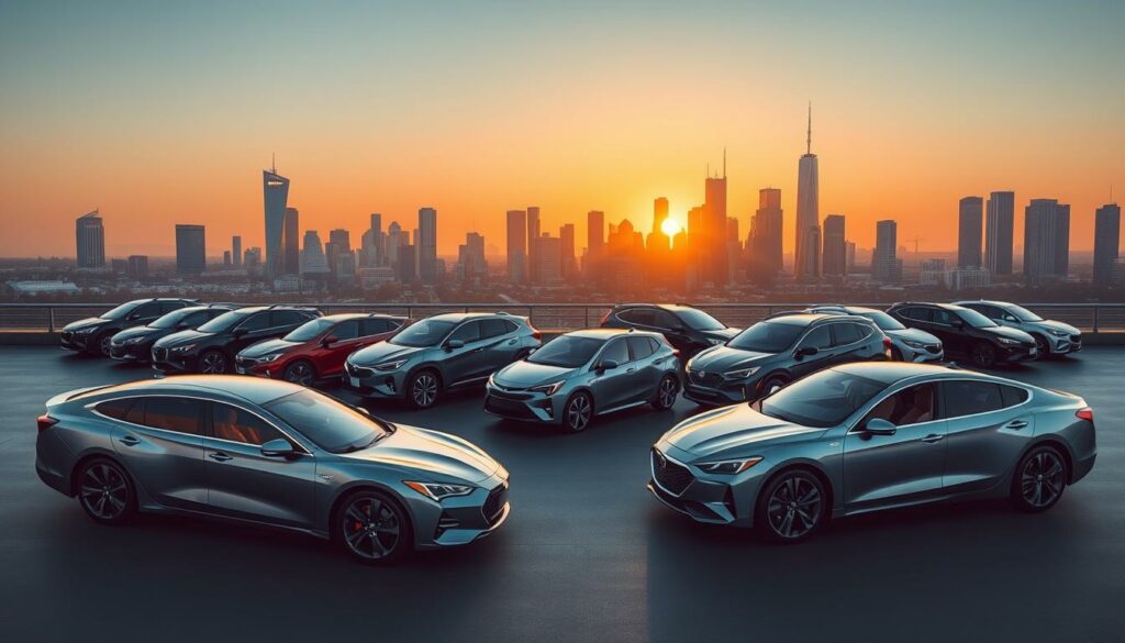 A-gleaming-lineup-of-various-hybrid-vehicle-models-from-sleek-sedans-to-rugged-SUVs-nestled-1024x585 Comment fonctionne une voiture hybride et quels sont ses avantages ?
