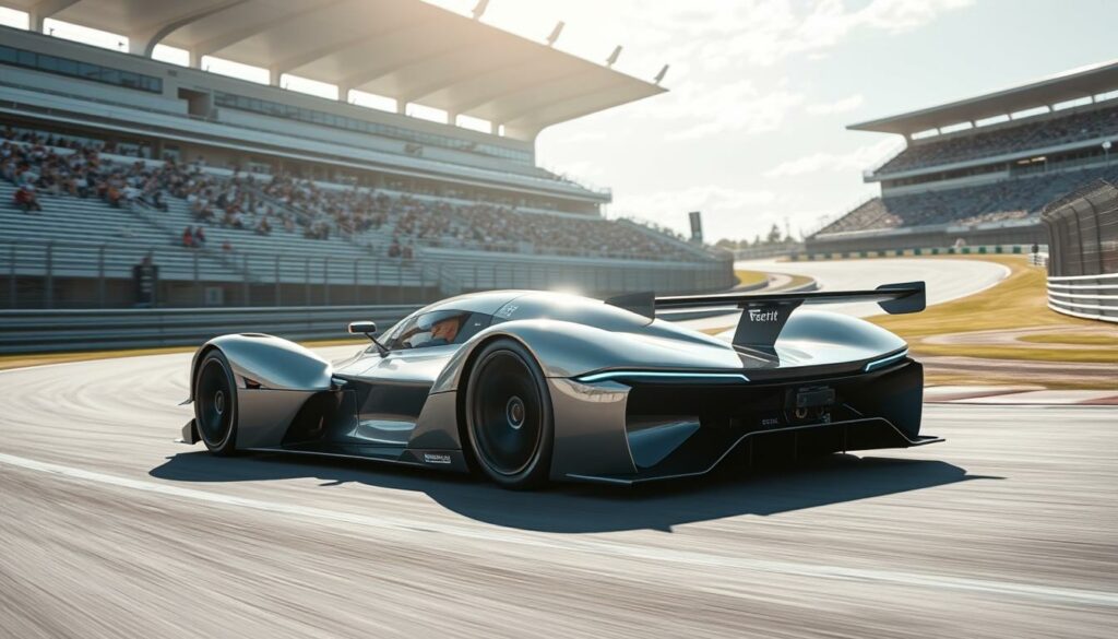 A-high-performance-electric-race-car-speeds-through-a-winding-track-its-sleek-aerodynamic-1024x585 Quel Est L’impact Des Voitures Électriques Dans Les Compétitions De Course ?