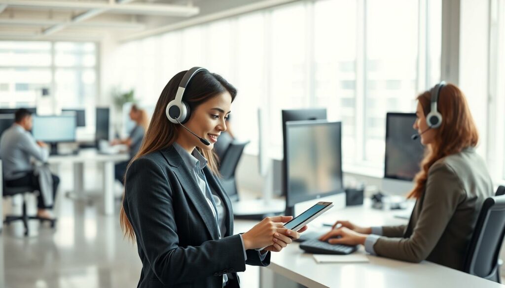 A-modern-and-stylish-call-center-scene-showcasing-efficient-multichannel-customer-service.-In-1024x585 Le service client dans le secteur de l’assurance auto : plus important que primes et garanties ?