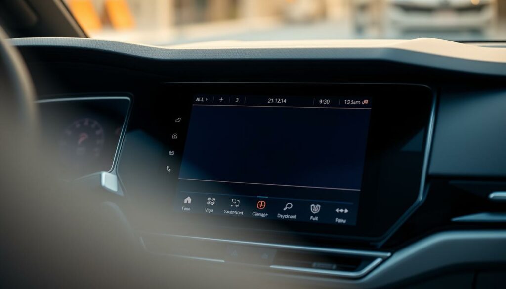 Detailed-close-up-of-the-central-touchscreen-interface-of-a-Volkswagen-Tayron-SUV.-The-display--1024x585 ESSAI VOLKSWAGEN TAYRON : LE CONFORT POUR TOUTE LA FAMILLE !