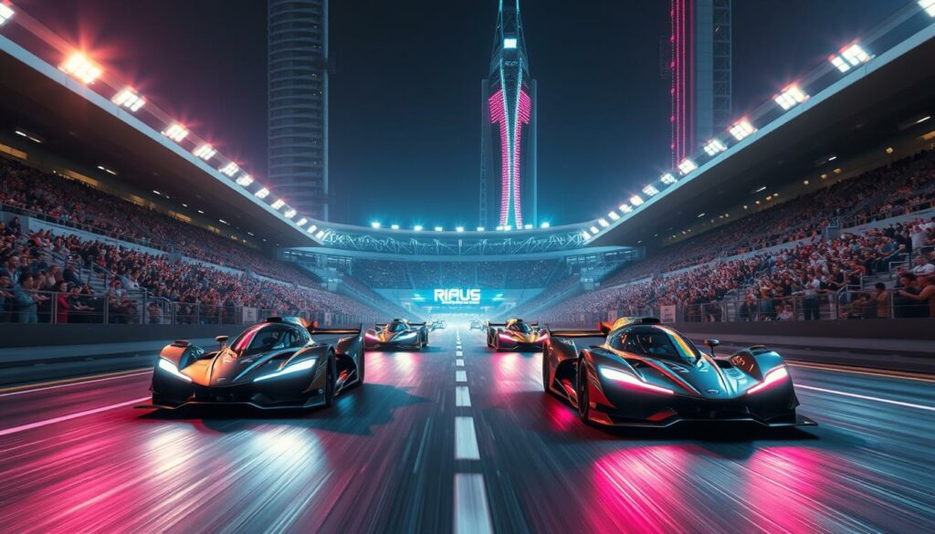 Imagine-a-futuristic-racetrack-bathed-in-a-neon-glow.-In-the-foreground-sleek-aerodynamic-1024x585 Quel Est L’impact Des Voitures Électriques Dans Les Compétitions De Course ?